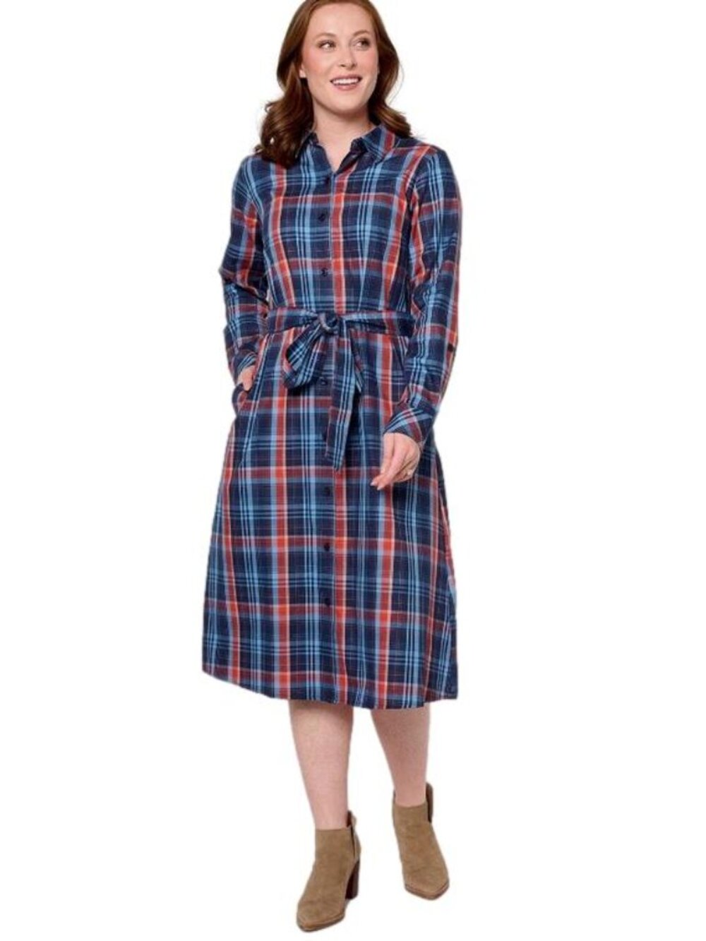 Joan Rivers Plaid Boyfriend Shirt Dress Navy Size XXS, S